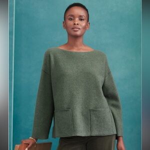 Eileen Fisher Lightweight Boiled Wool Bateau Neck Top in Regenerative Wool